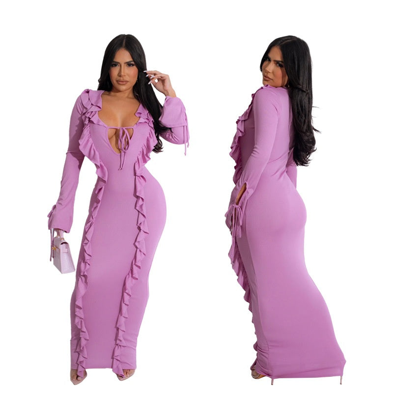 Robe à bord franc nouée couleur unie