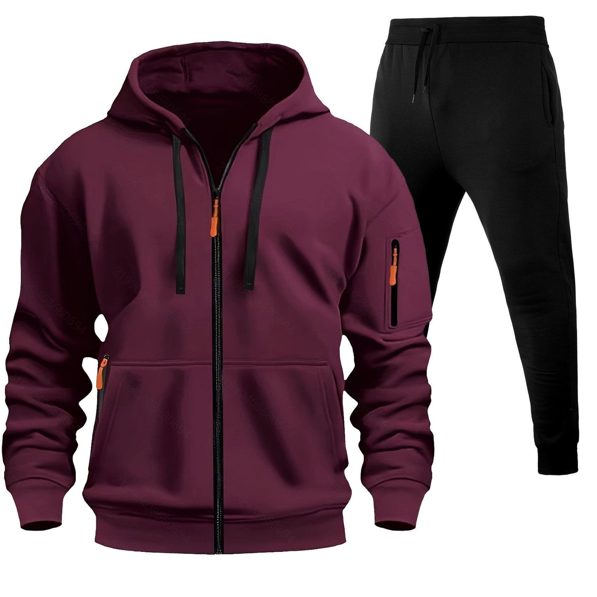 Men's Sports Hoodie Zip-up Multi-pocket Casual Hoodie Set