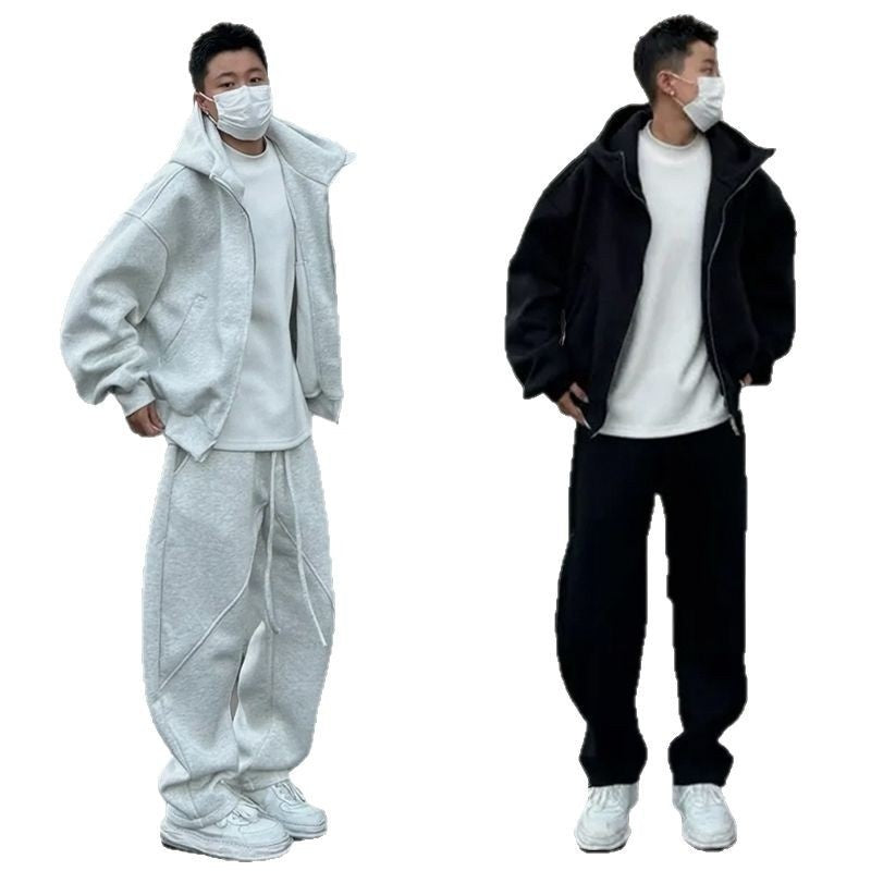 Thickened Casual Sportswear Set For Men Loose Fitting Hooded Jacket And Matching Pantstwo Piece Set
