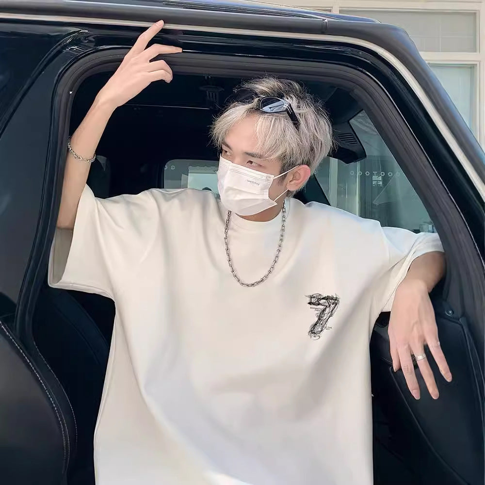 Heavy Cotton Short Sleeve T-shirt Men's Summer Trendy Half Sleeve