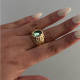 European And American Fashion Cool Pleated Lava Metal Gemstone Ring For Men