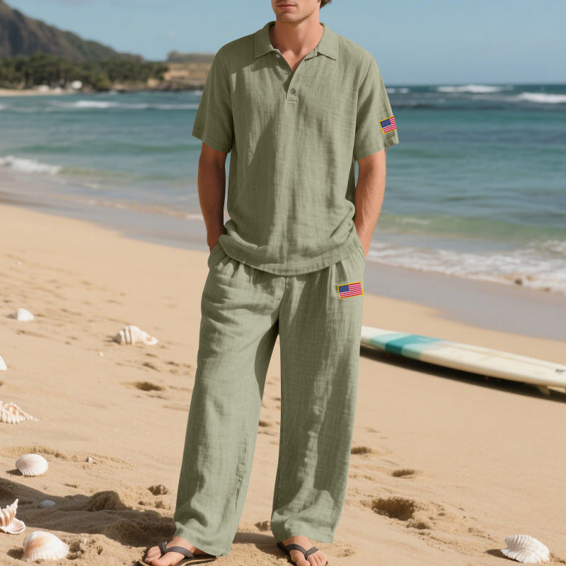 Linen Suit Short-sleeved Trousers Loose Lapels