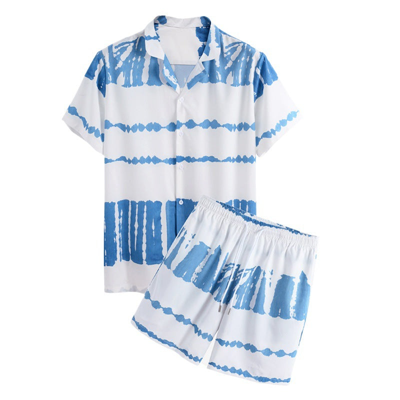 Personality Printing Lapel Shirt Loose Shorts Beach Suit