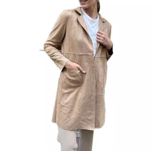 Deerskin Velvet Suit Collar Trench Coat For Women null