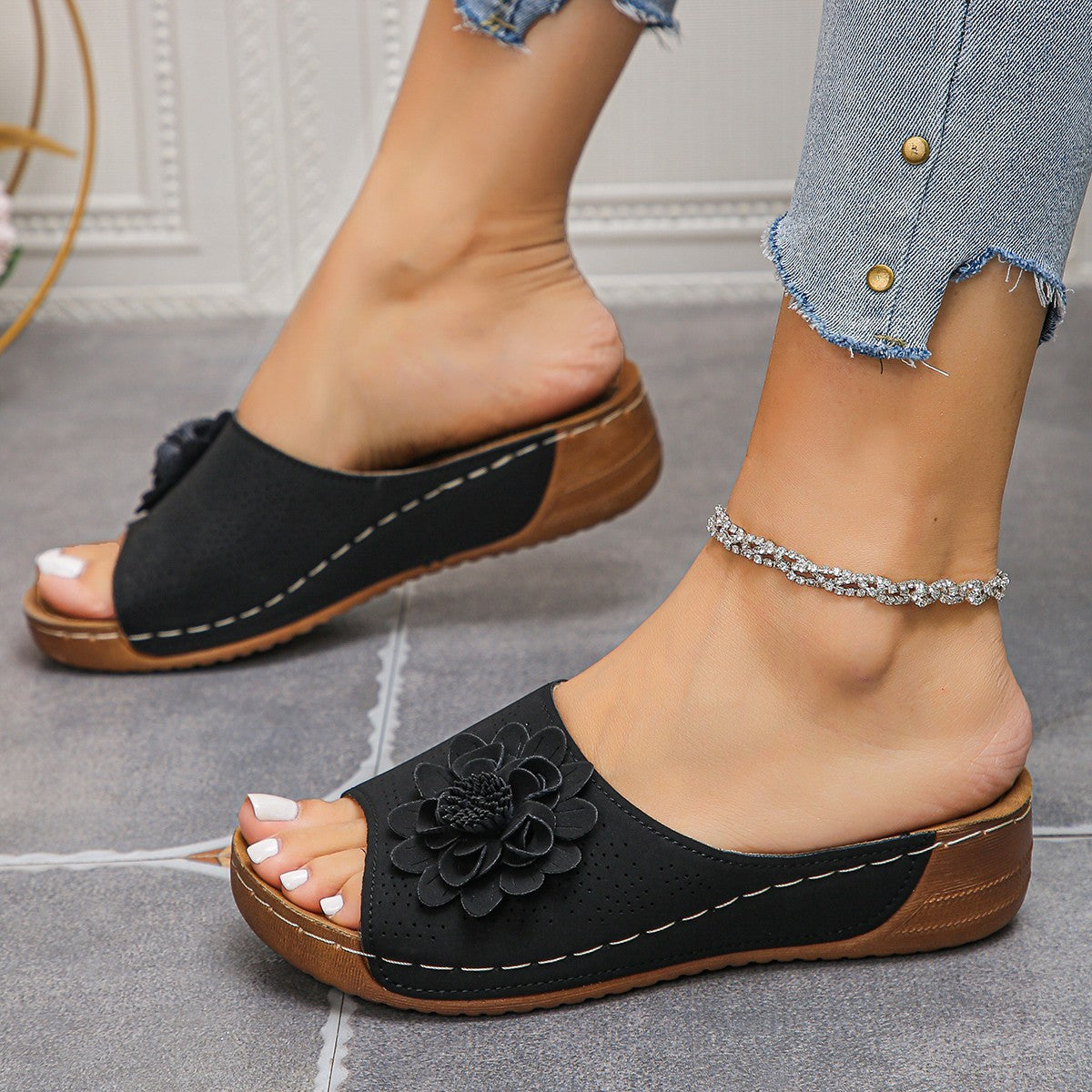 Flower Wedges Sandals Summer Fashion Retro Hollow Sandals Holiday Beach Shoes For Women null