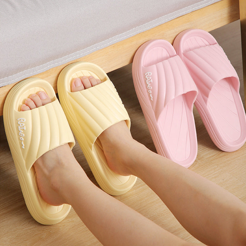 Solid Stripe Thick-soled Slippers Summer Non-slip Floor Bathroom Home Slipper For Women Men's House Shoes null