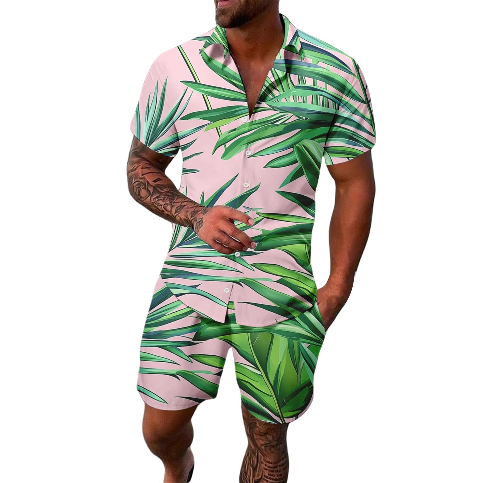 Digital Printing Men's Casual Short Sleeve Suit