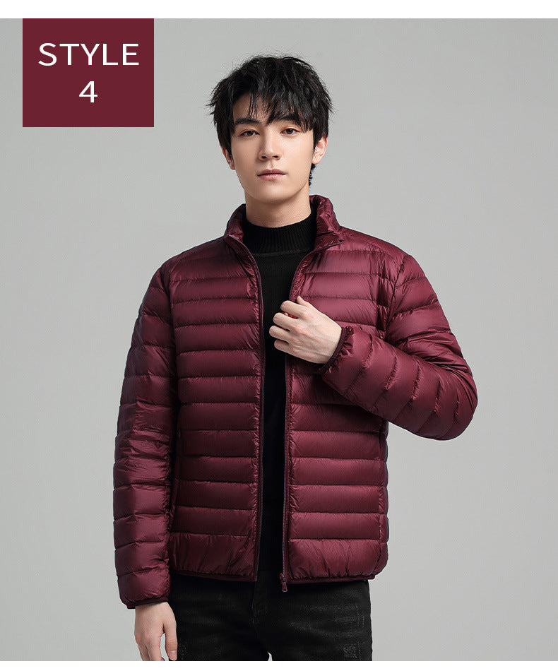 Plus-size Men's Solid Color Simple Stand-up Collar Slim-fit Warm Cotton Coat