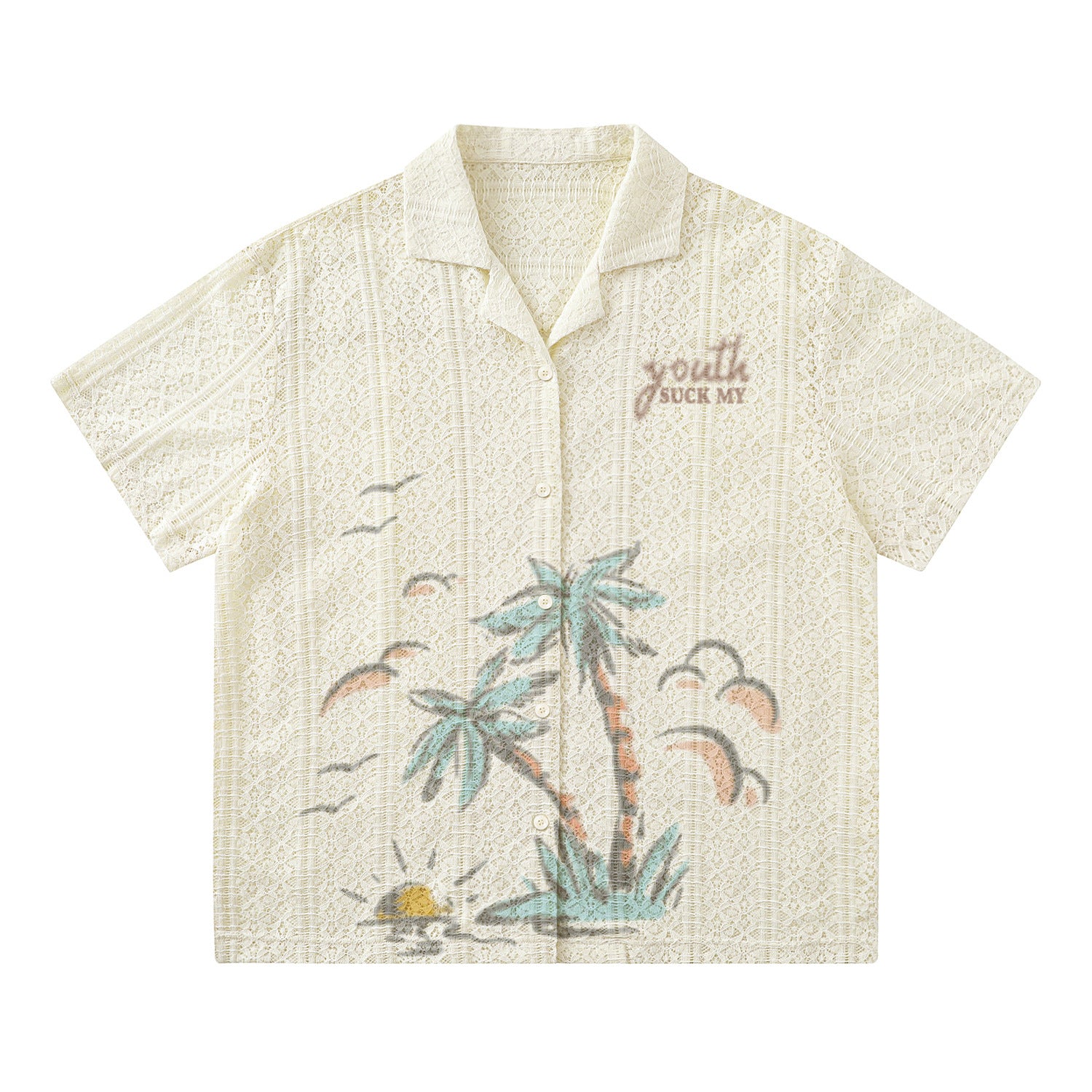 American Summer Beach Landscape Printing Ruffle Handsome Stylish Flow Loose Casual And Comfortable T-shirt