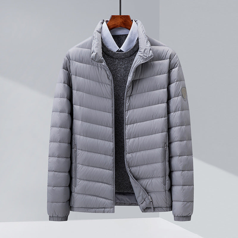 Men's Stand-Up Collar Lightweight Solid-Color Versatile White Duck Down Jacket