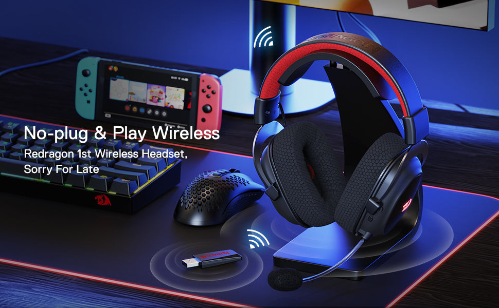 Redragon H510 PRO Zeus-X RGB Wireless Gaming Headset 7.1 Surround Sound 53MM Audio Drivers  Multi Platforms Headphone