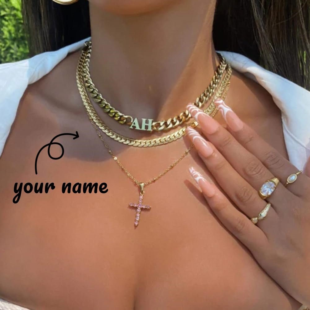 Creative Custom Letter English Name Necklace Stainless Steel  Choker Necklace Personalized Cuban Chain Christmas Gifts null