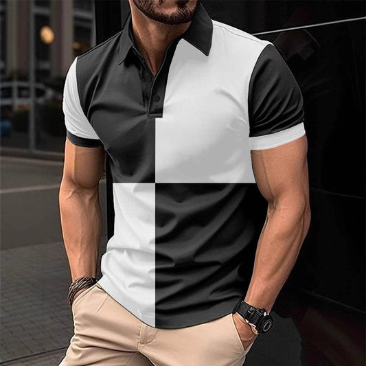 Casual Sports Short Sleeve Color Stitching Turnover Neck Polo Shirt Men Clothing - Update Avenue 