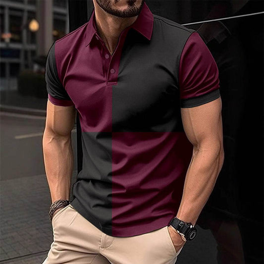 Casual Sports Short Sleeve Color Stitching Turnover Neck Polo Shirt Men Clothing - Update Avenue 