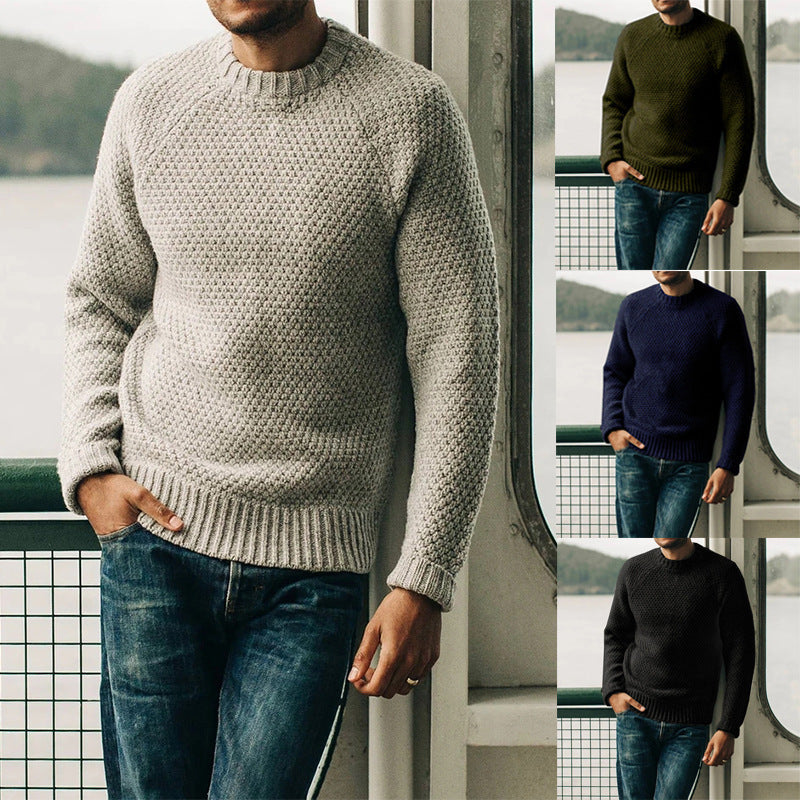 Men's Pullover Sweater Winter Casual Solid Color Round Neck Knitted Top Clothing null