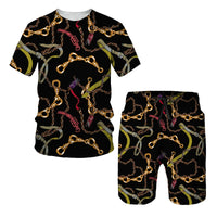 Chain Pattern Short Sleeve Digital Printed T-shirt Short Sleeve Suit