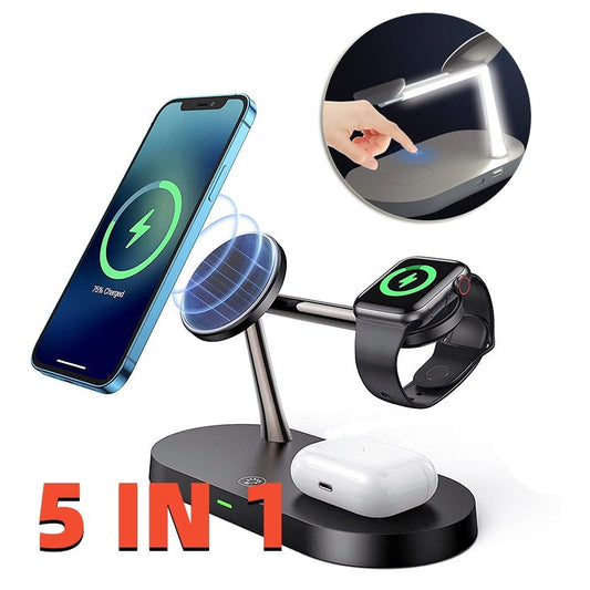 Multifunctional Five-In-One Magnetic Wireless Charging Watch Headset Desktop Mobile Phone Holder Charger 15W Fast Charge null