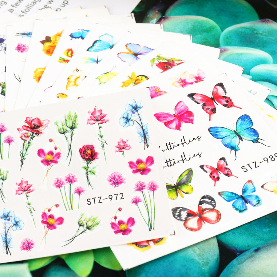 Nail Hot Watermark Stickers Suit Butterfly Fruit Lace Colorful Flowers Gold And Silver Gilding