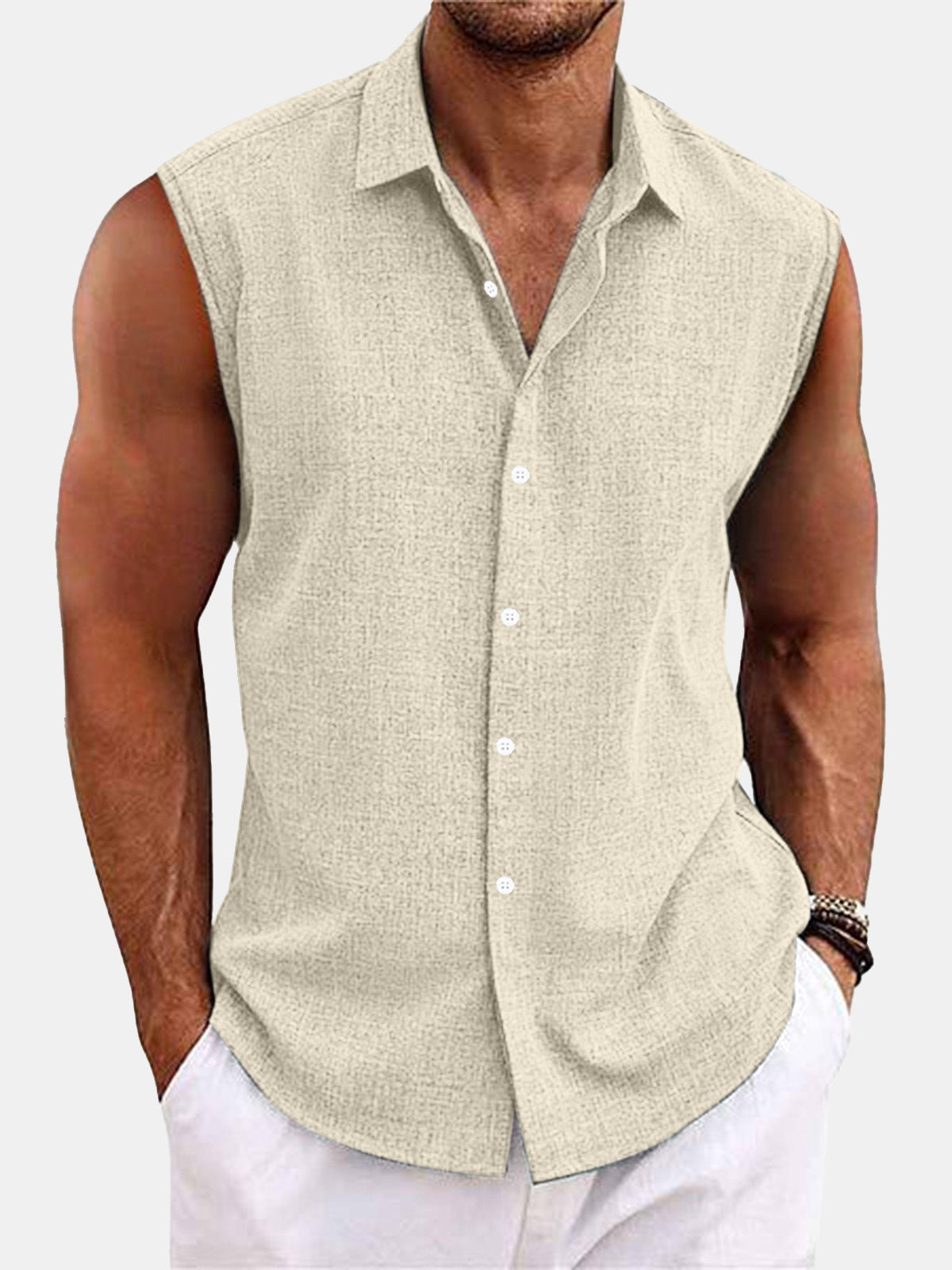 Lapel Beach Sleeveless Shirt