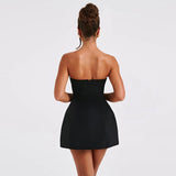 Women Mini Dress, Strapless Backless Solid Slim Fit A-line Summer Tube Clubwear