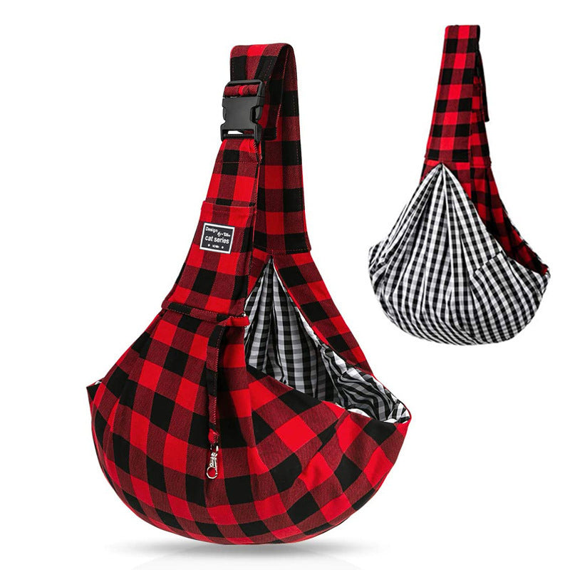 Pet Supplies Red And Black Plaid Shoulder Strap Adjustable Buckle Single-shoulder Bag null