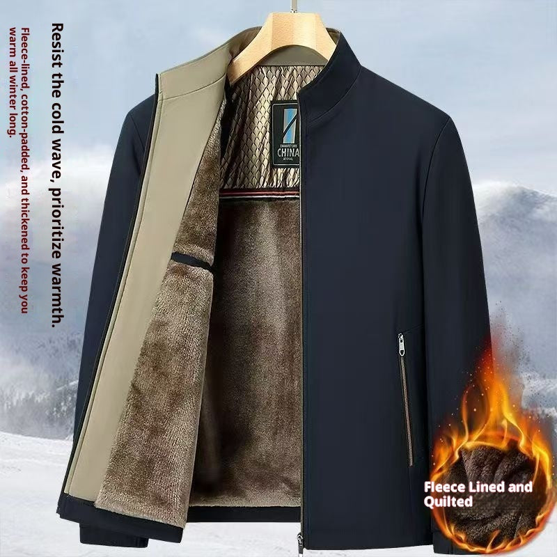 Middle-aged And Elderly Men's Fleece-lined Stand Collar Thickened Mid-aged Graphene Jacket Casual Warm High-end Coat