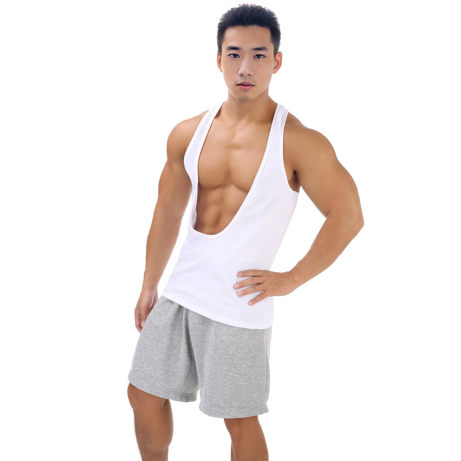 Men's Loose-fitting Sleeveless Shirt Sexy Deep V-neck Sports T-shirt