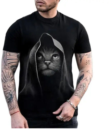 Animal Print 3dT Shirt Cute Cat Short Sleeve Men