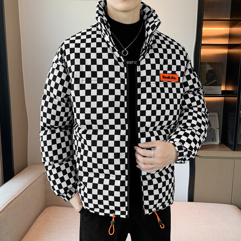 Down Cotton-padded Clothes Chessboard Stand Collar Men Thick Warm Jacket null