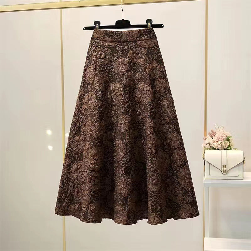 High Waist Hollow-out Floral Large Swing Umbrella Skirt null