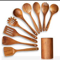 Thailand Teak Natural Wood Tableware Spoon Ladle Turner Long Rice Colander Soup Skimmer Cooking Spoons Scoop Kitchen Tool Set