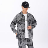 Mens Sophisticated Embossed Denim Jacket For Spring And Autumn In A Casual American Style on model, relaxed fit cotton drop-shoulder jacket