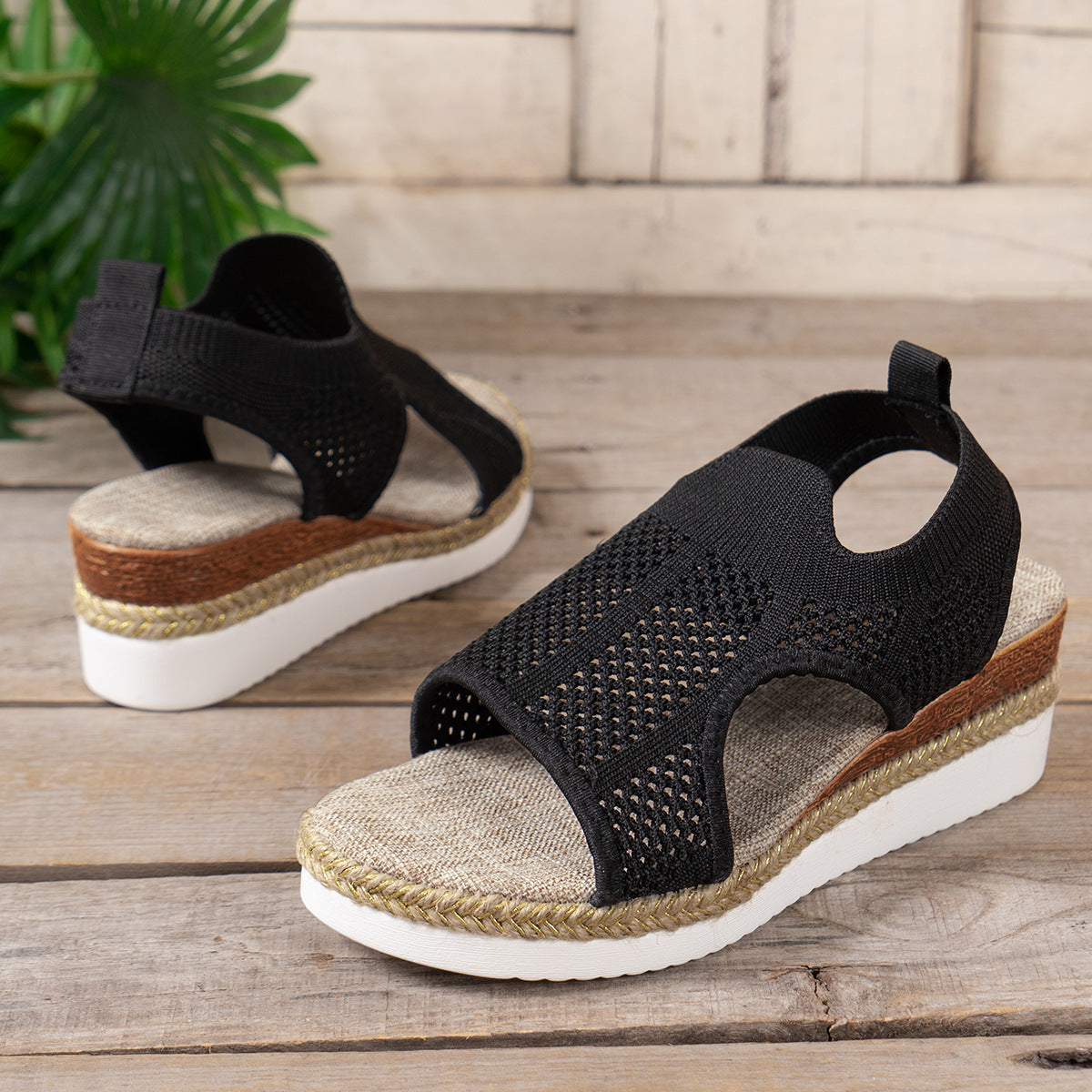 New Hollow Wedges Sandals Summer Fly Woven Breathable Mesh Shoes For Women Peep-Toe Sandals null