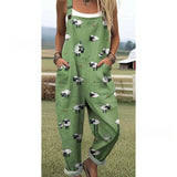 Women's Summer Digital Printing Button Casual Suspender Trousers