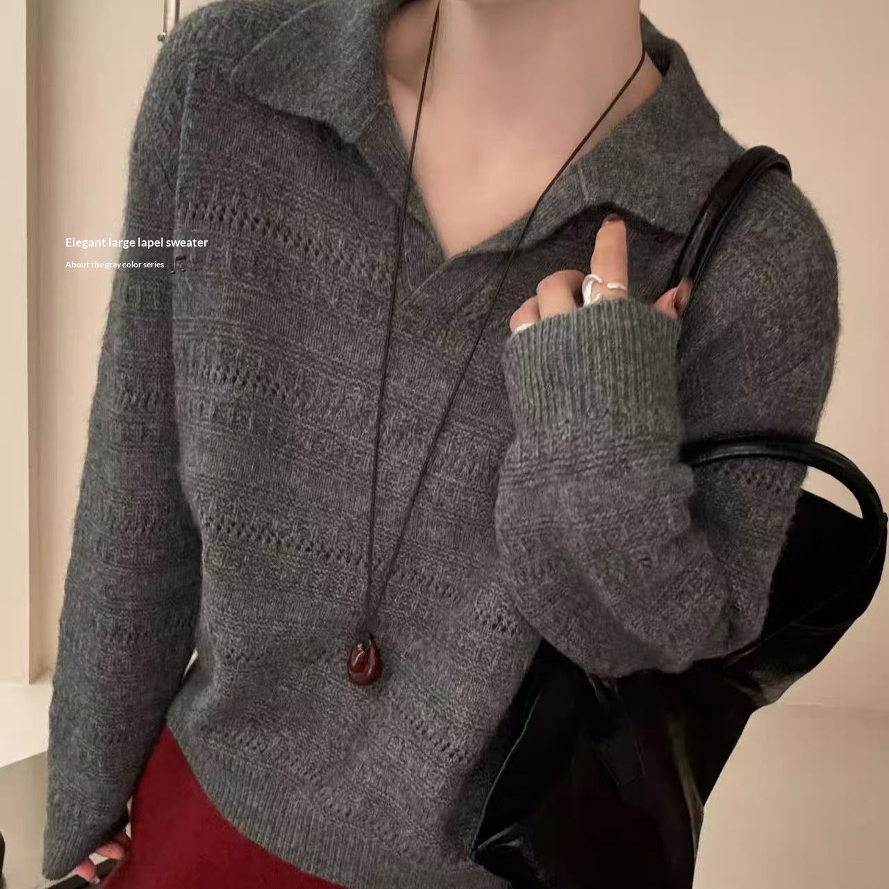 Womens Polo-Neck Sweater Fashionable Casual Artistic Solid-Color