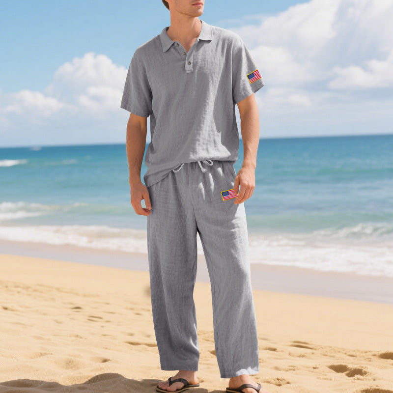 Linen Suit Short-sleeved Trousers Loose Lapels