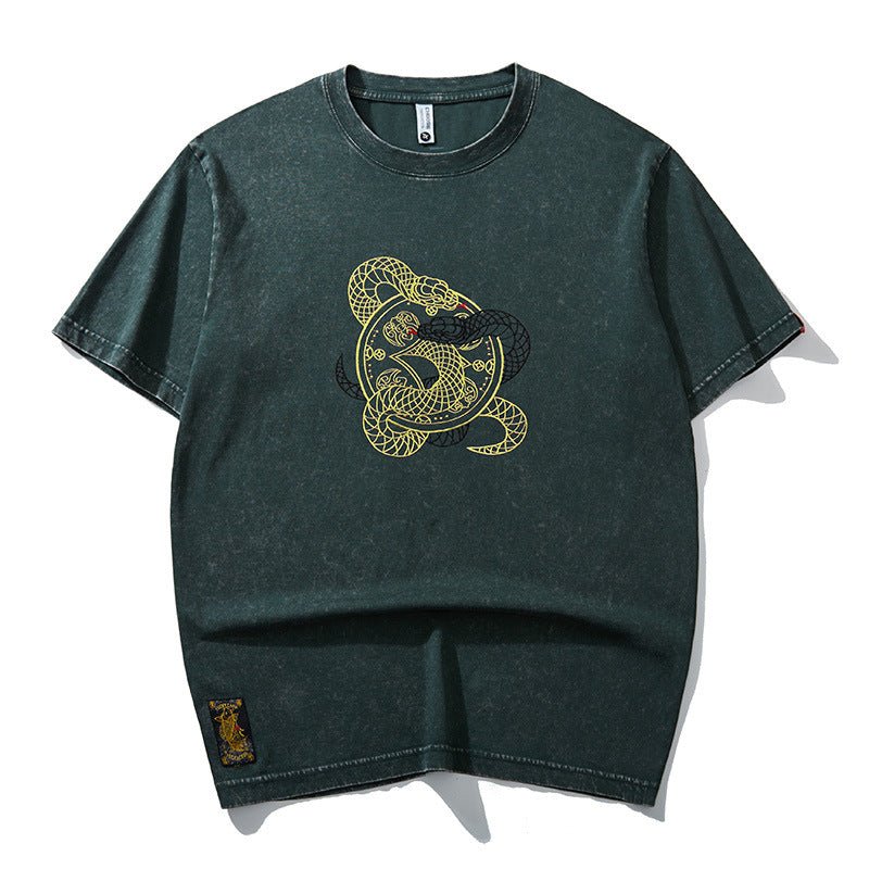 Chinese Style Heavy Spring And Summer Loose Men's T-shirt Dark Green Chinese Style Heavy Spring And Summer Loose Men's T-shirt - shop_name