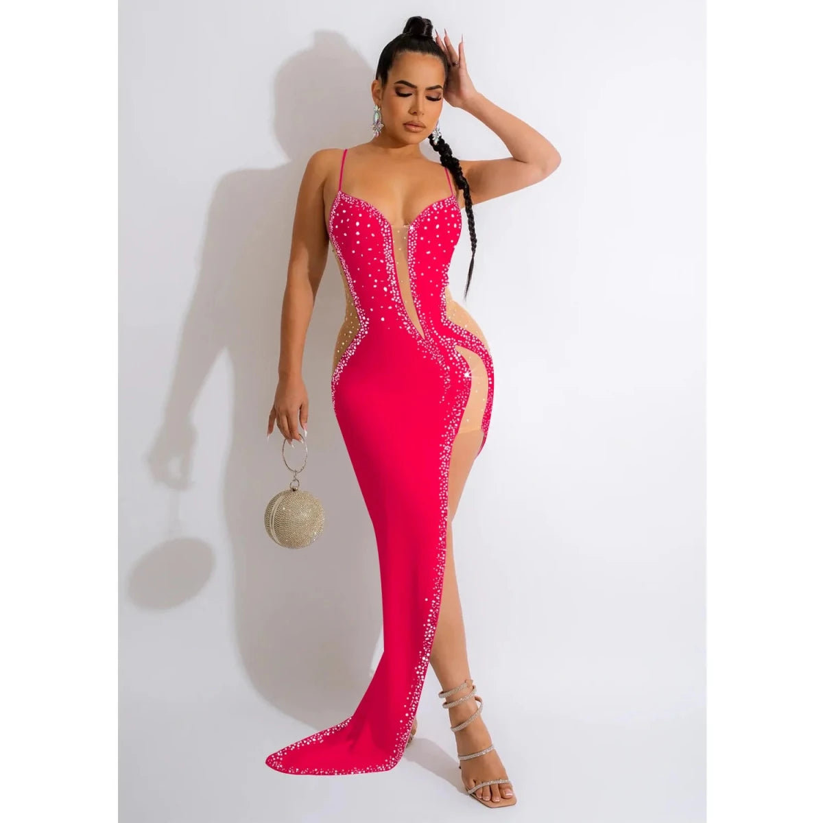 CM.YAYA Evening Dresses Women Diamonds Hot Drill Spaghetti Strap Mesh Patchwork High Low Asymmetrical Maxi Sexy Prom Dress Rose Red CM.YAYA Evening Dresses Women Diamonds Hot Drill Spaghetti Strap Mesh Patchwork High Low Asymmetrical Maxi Sexy Prom Dress - shop_name