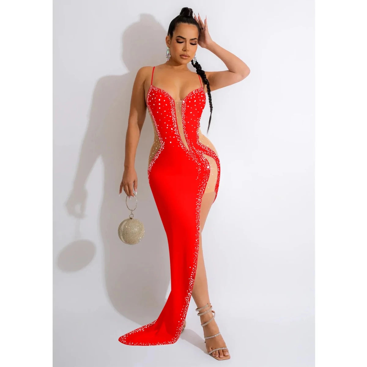 CM.YAYA Evening Dresses Women Diamonds Hot Drill Spaghetti Strap Mesh Patchwork High Low Asymmetrical Maxi Sexy Prom Dress Red CM.YAYA Evening Dresses Women Diamonds Hot Drill Spaghetti Strap Mesh Patchwork High Low Asymmetrical Maxi Sexy Prom Dress - shop_name