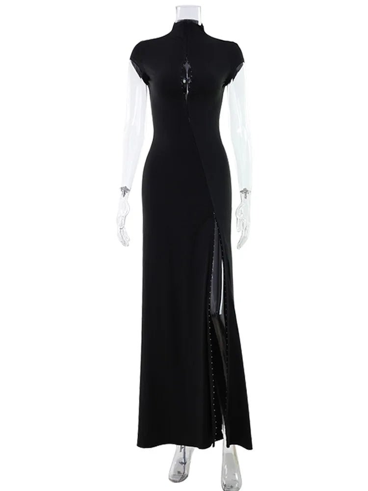 CNYISHE Short Sleeve O Neck Women Dresses Split Metal Buckle Solid Sheath Sexy Club Fashion Evening Party Outfits Female Bodycon Black CNYISHE Short Sleeve O Neck Women Dresses Split Metal Buckle Solid Sheath Sexy Club Fashion Evening Party Outfits Female Bodycon - shop_name