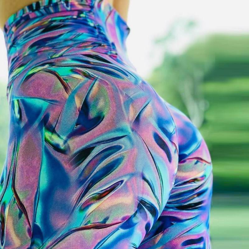 Colorful Sequin Print Gym High Waist Pants - Update Avenue 