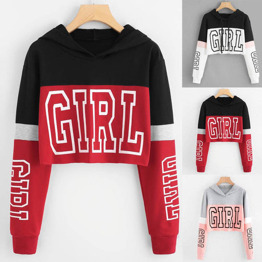 Crop Top Hoodie Sweatshirt Hoodies Women Patchwork Lett - Update Avenue 