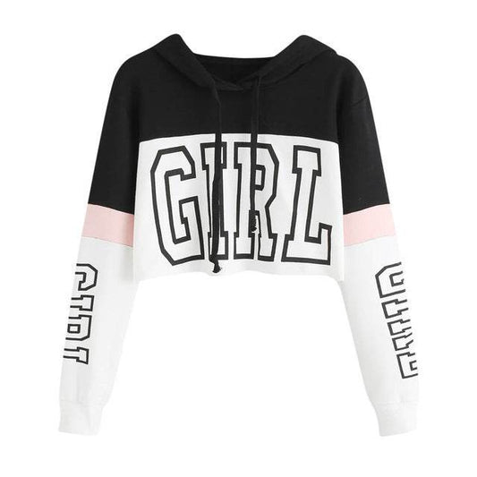 Crop Top Hoodie Sweatshirt Hoodies Women Patchwork Lett - Update Avenue 