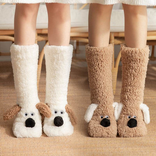Cute Cartoon Dog Floor Socks Winter Warm Non-slip Plush Socks For Women - Update Avenue 