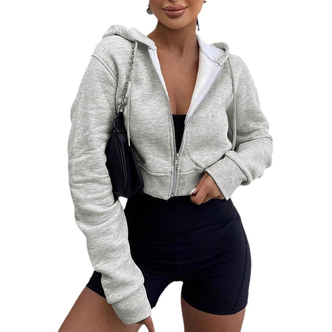 Long Sleeve Hooded Zip Cardigan Casual Sweatshirt null