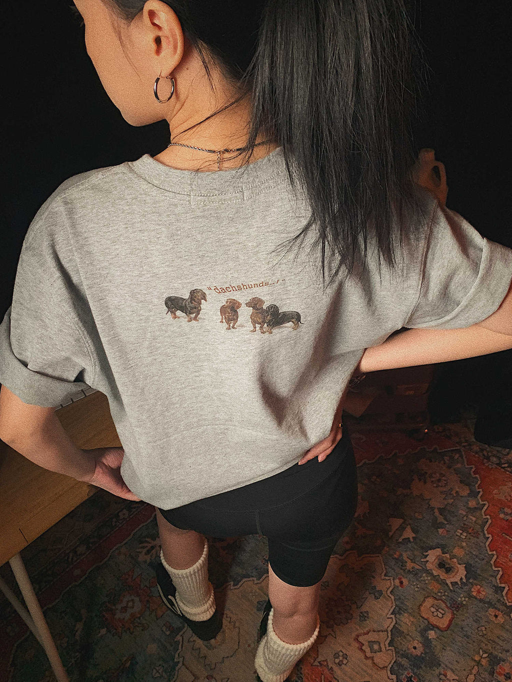 Sausage Dog Dogs Retro American Heavy Short-sleeved T-shirt