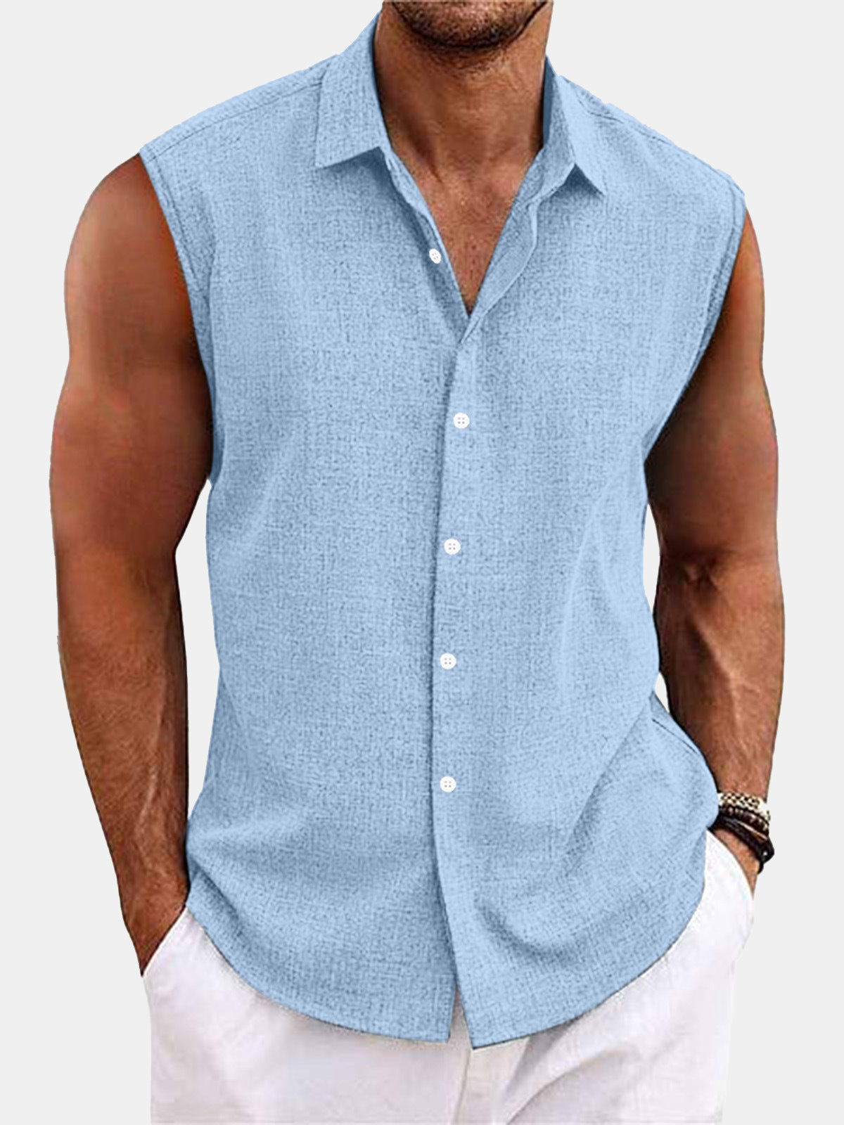 Lapel Beach Sleeveless Shirt