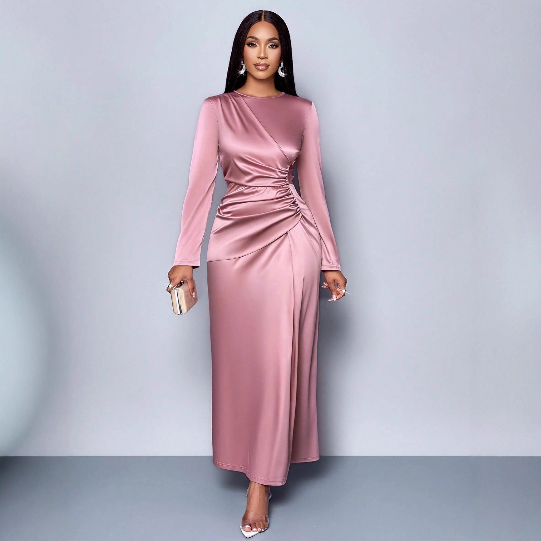 Womens Solid-Color Satin Fashionable And Elegant Dress