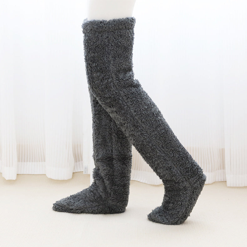 Over Knee High Fuzzy Long Socks Winter Warm Cold Leg Knee Joint Cold-proof Stockings Home Floor Sleeping Socks null