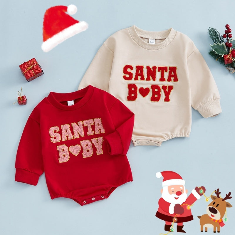 Christmas Clothes For Girls Boys Casual Sweatshirt Romper Cute Letter Long Sleeve Jumpsuit Newborn Bodysuits null